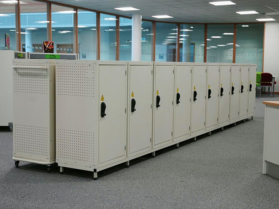 Laptop storage cabinets in a learning environment