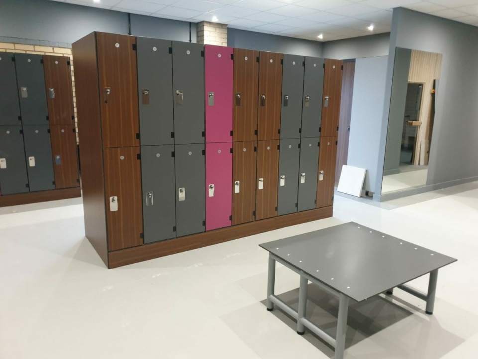 High quality changing room lockers with different coloured doors