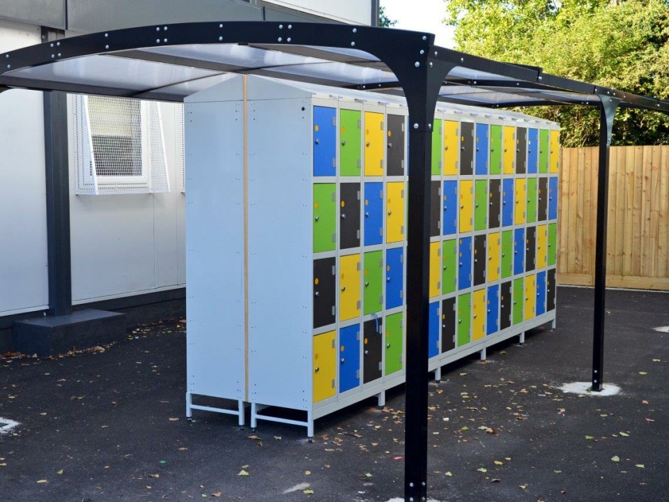 Outdoor lockers under a canopy roof