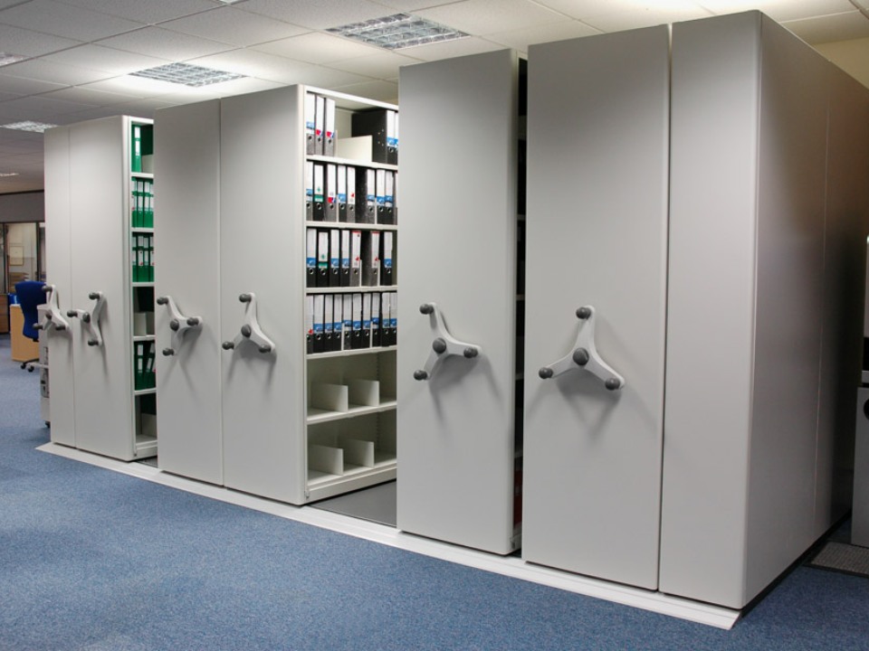 Roller racking within an office environment