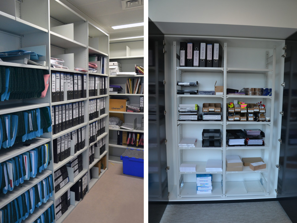 two examples of office shelving solutions