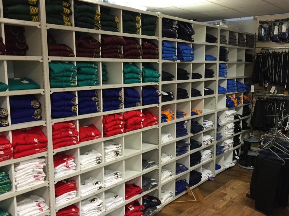 pigeon hole shelving for retail storage of clothes