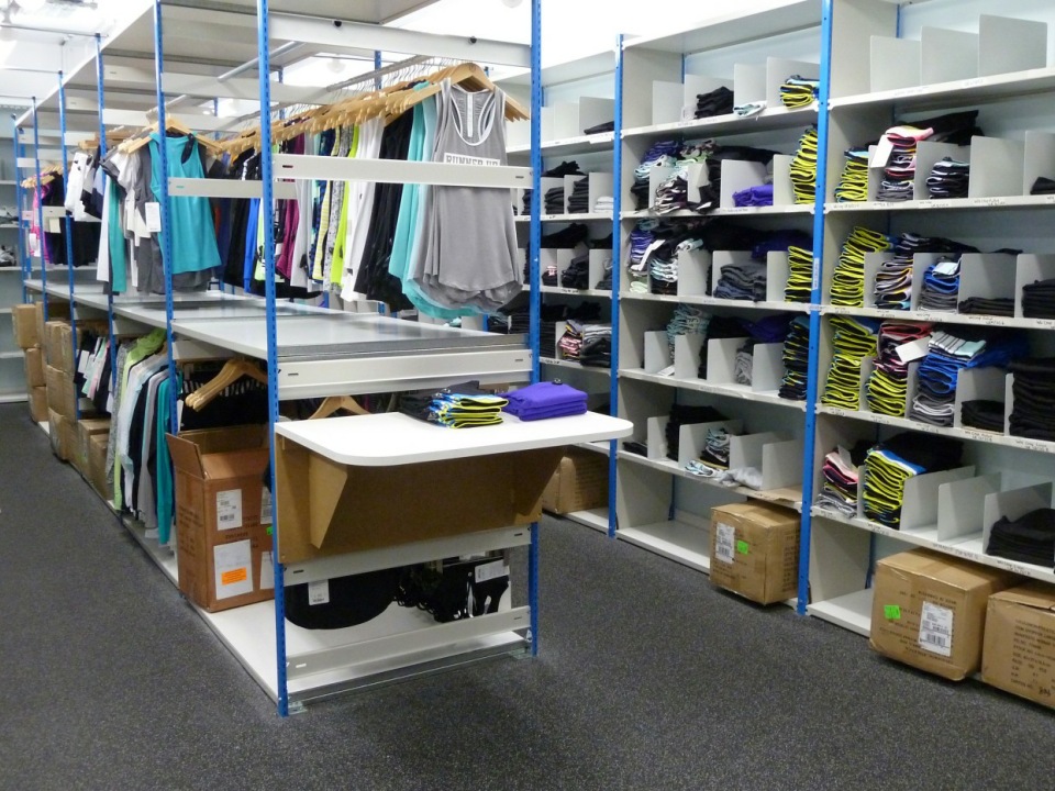 a variety of stockroom storage options for clothing