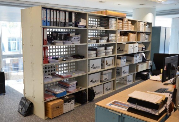 Office shelving with perforated back panels