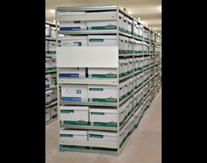 Document boxes stored on EZR Trimline archive box shelving