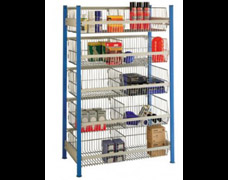 Shelving with wire basket levels
