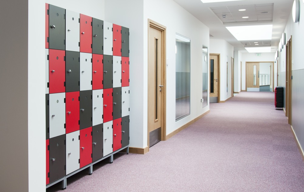 Storage Lokcers In Office Corridor