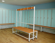 Changing room lockers with bench seats