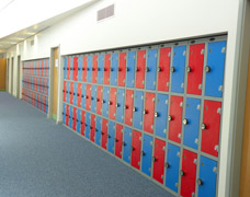 Colourful school lockers red/blue mix