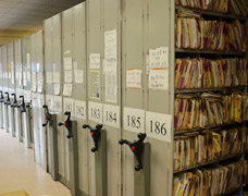 Mobile shelving for patient records in hospitals