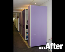 Mobile Office Shelving With Purple Coloured Panels