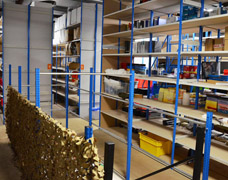 Upper floor of a mezzanine racking system